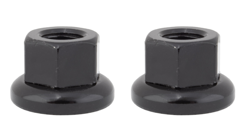 Axle Nuts, M9 x 1mm, chromoly and flanged & Black fits 15mm wrench