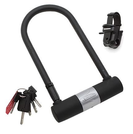 Lock, U-Lock, with mounting bracket & 3 keys. Coated, heat treated, hardened steel shackle