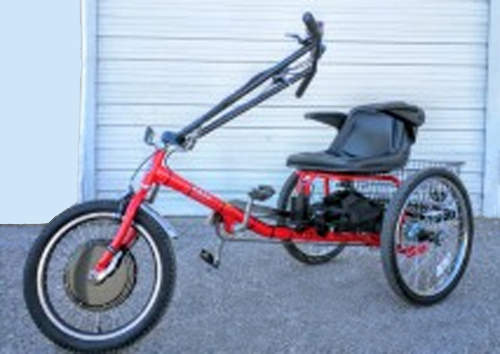 Tricycle, Red, Worksman PAV, Personal Activity Vehicle With 3 Spd W/Coaster Brake & Front Drum Brake and With optional armrests & Electric Drive System